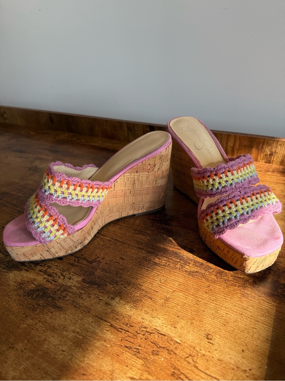 Jessica Simpson Pink Wedge Sandals - Crochet Strap Platform Sandals